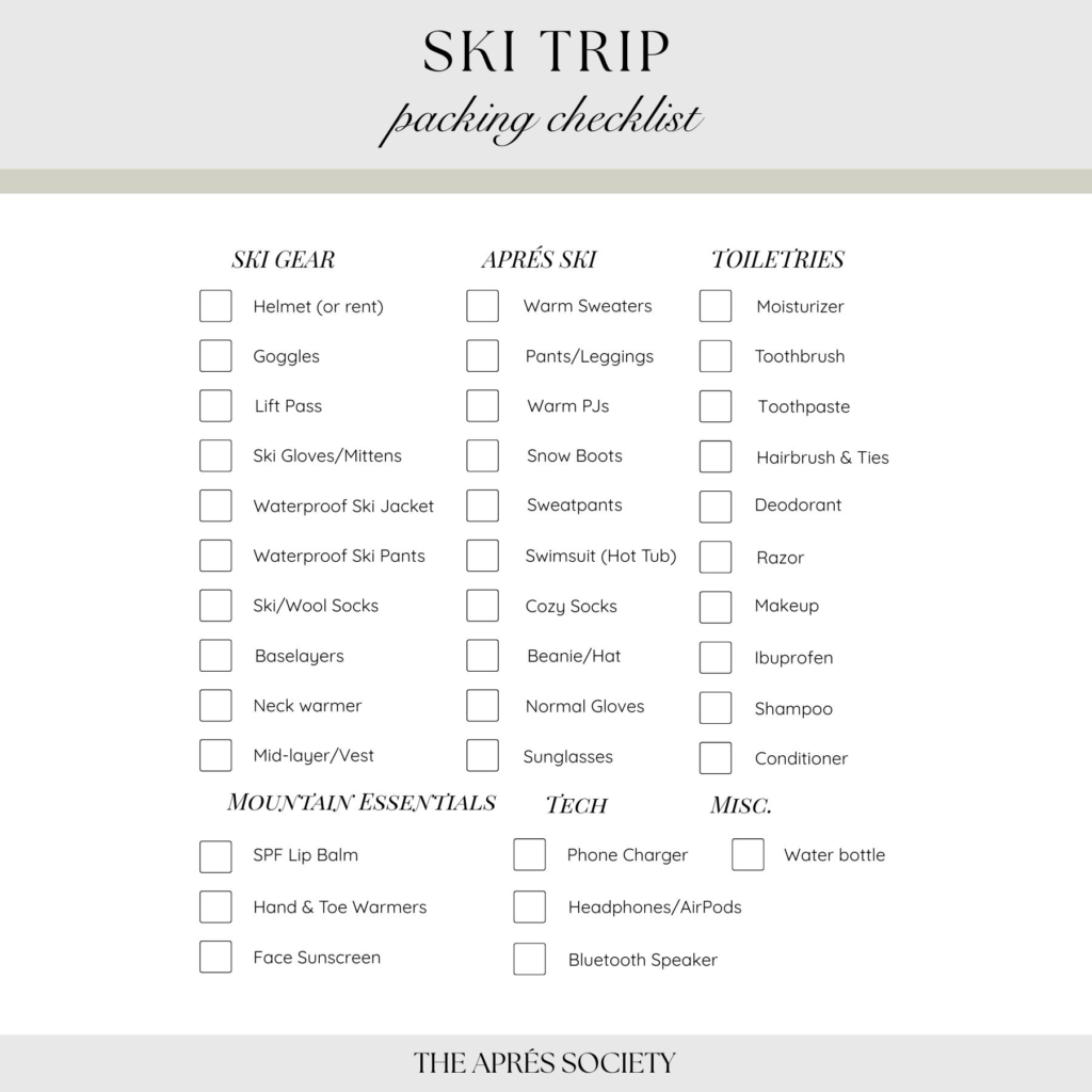 ski trip packing checklist
