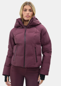 burgundy puffer coat for skiing