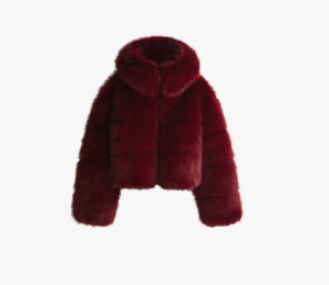 cropped burgundy red fur coat