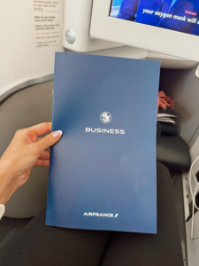 business class menu on Air France business class long-haul flight