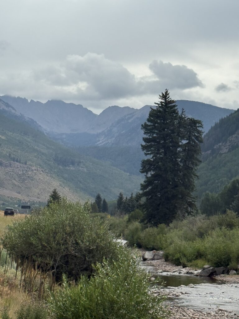 View of the Gore Range in Vail, CO in the summer.