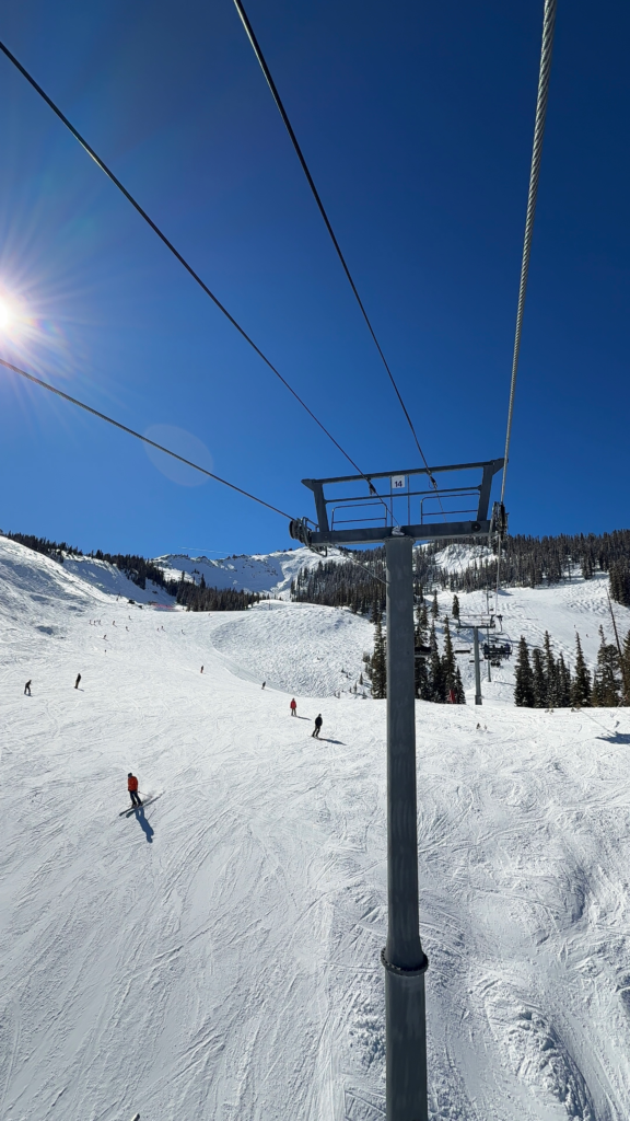 Bluebird sunny day on the ski mountain in Crested Butte, Colorado.