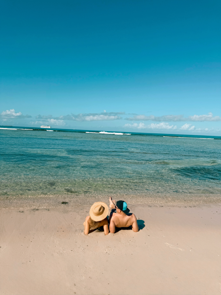 couple on the beach during their honeymoon